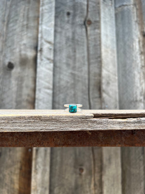 Turquoise Square Double Band Ring in Sterling Silver- Adjustable