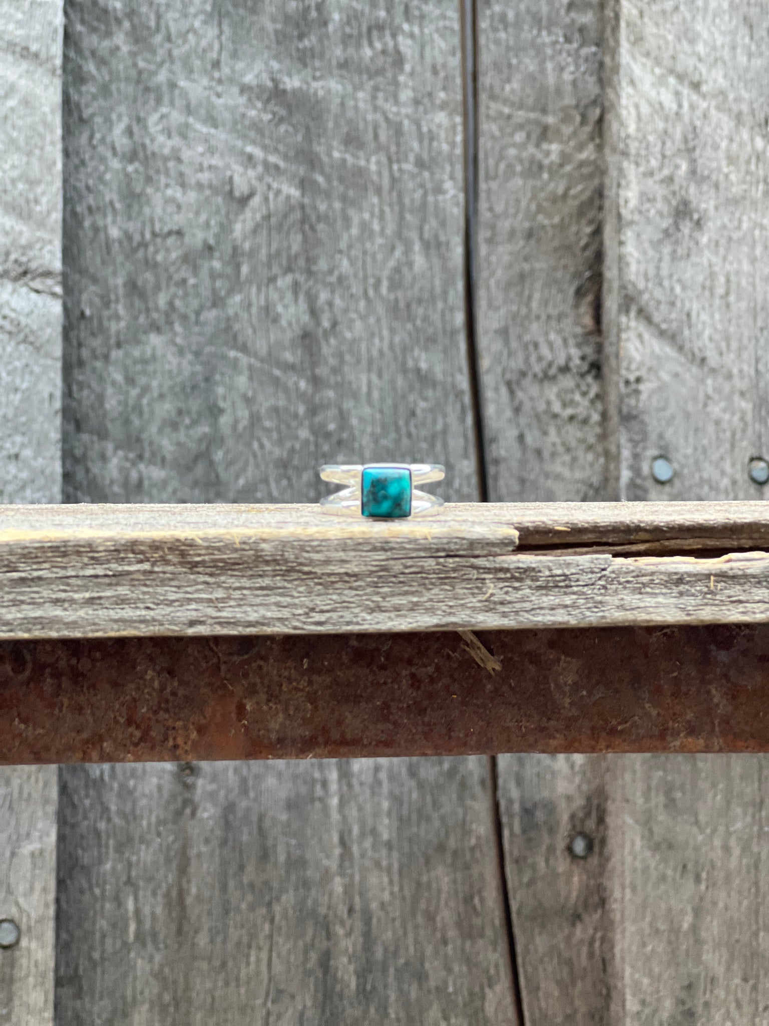 Turquoise Square Double Band Ring in Sterling Silver- Adjustable