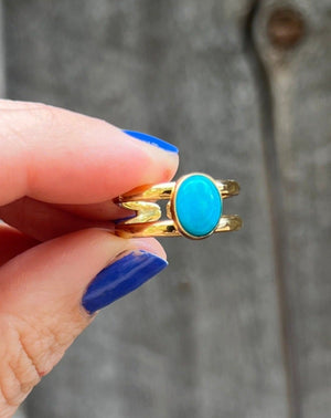 Turquoise Double Band Adjustable Ring- Gold Alchemia