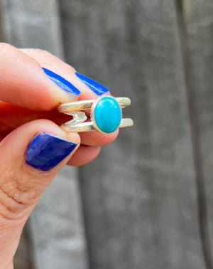 Turquoise Double Band Adjustable Ring- Sterling Silver