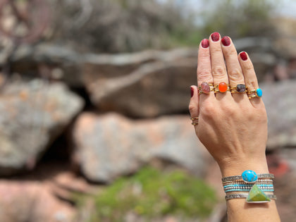 Cushion Cut Amethyst Double Band Adjustable Ring- Gold Alchemia