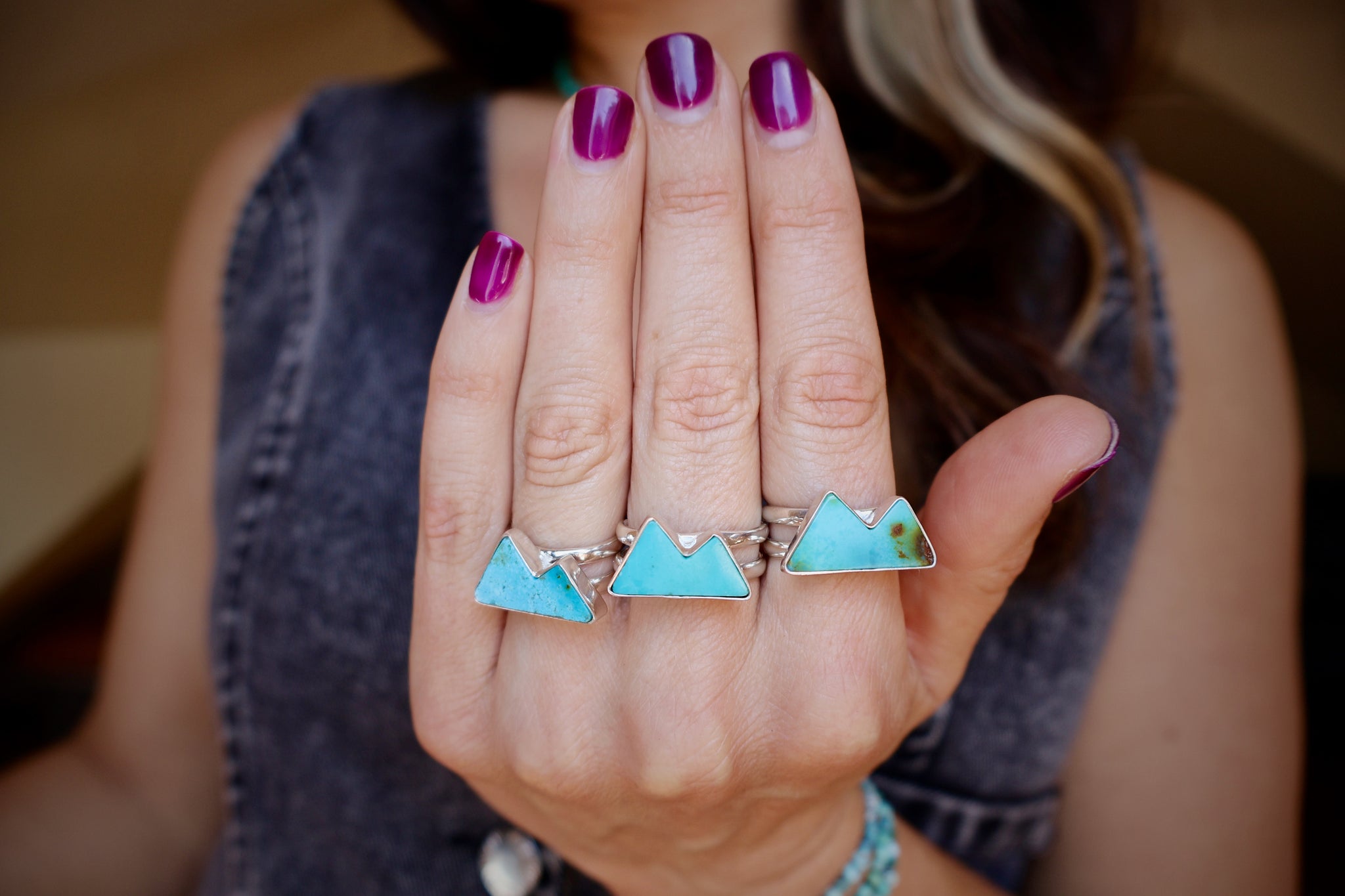 Turquoise Mountain Double Band Adjustable Ring in Sterling Silver W114