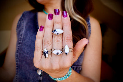White Buffalo Double Band Adjustable Ring in Sterling Silver