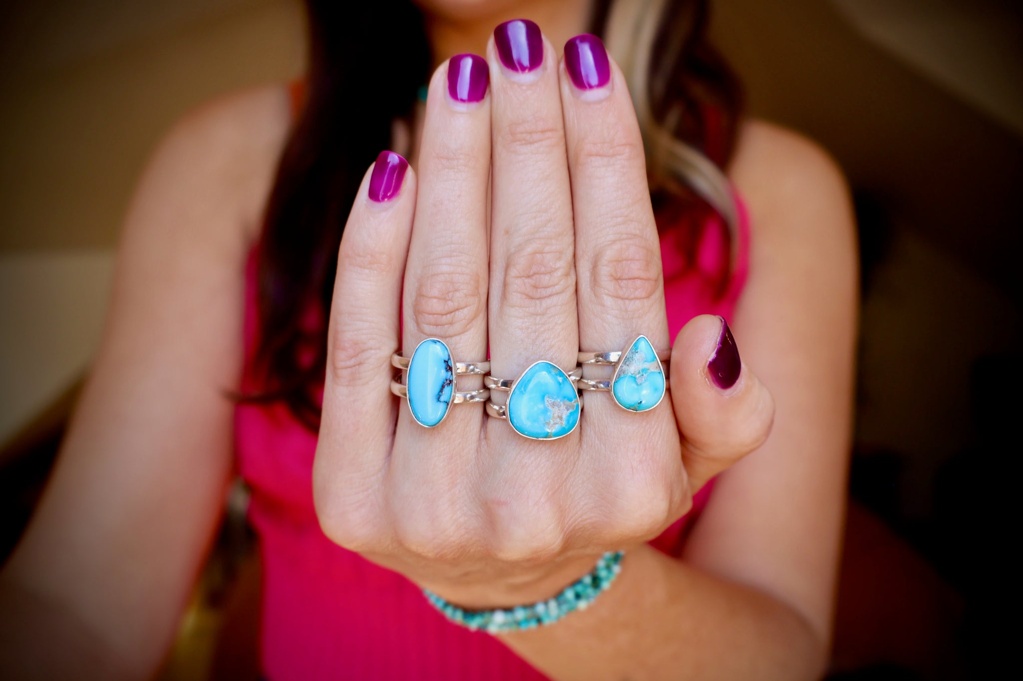 Turquoise Double Band Adjustable Ring in Sterling Silver WT111