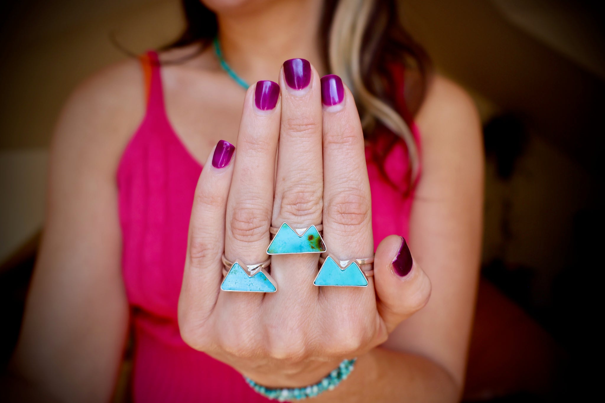 Turquoise Mountain Double Band Adjustable Ring in Sterling Silver W114
