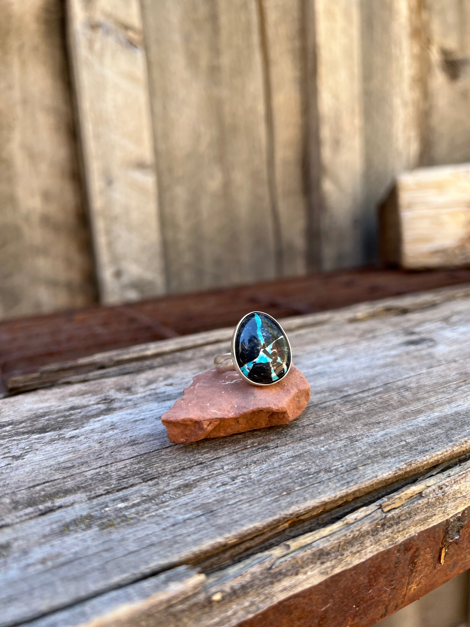 Black Buffalo & Sterling Silver Adjustable Ring D1