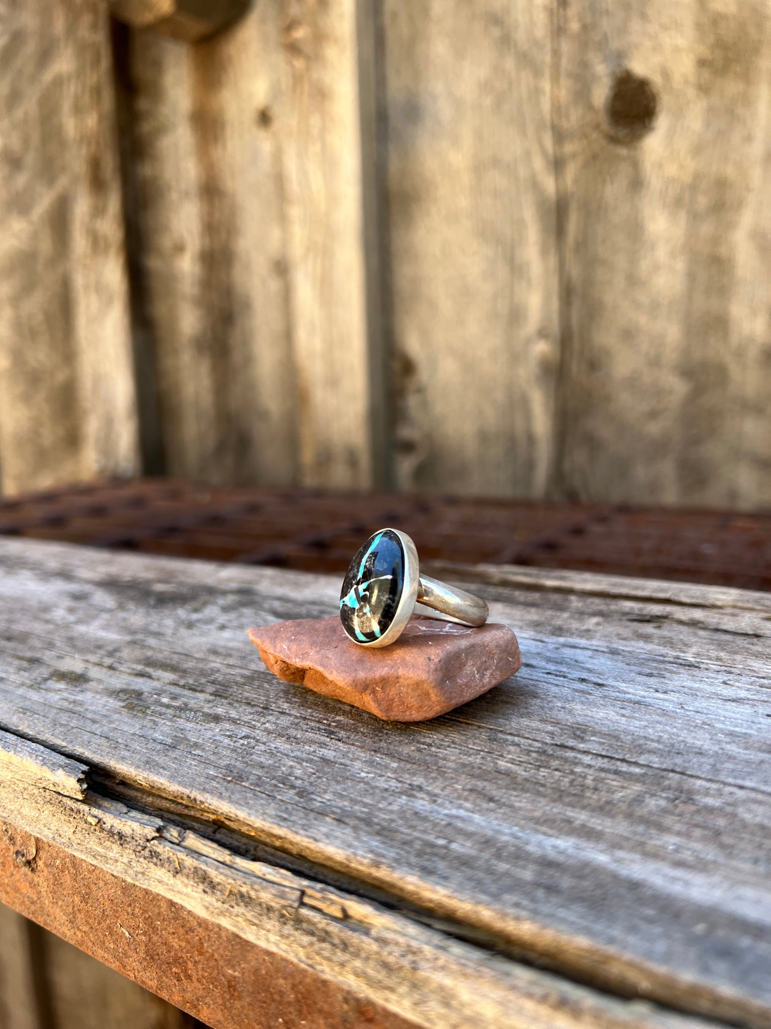Black Buffalo & Sterling Silver Adjustable Ring D1