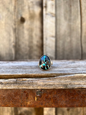 Black Buffalo & Sterling Silver Adjustable Ring D1