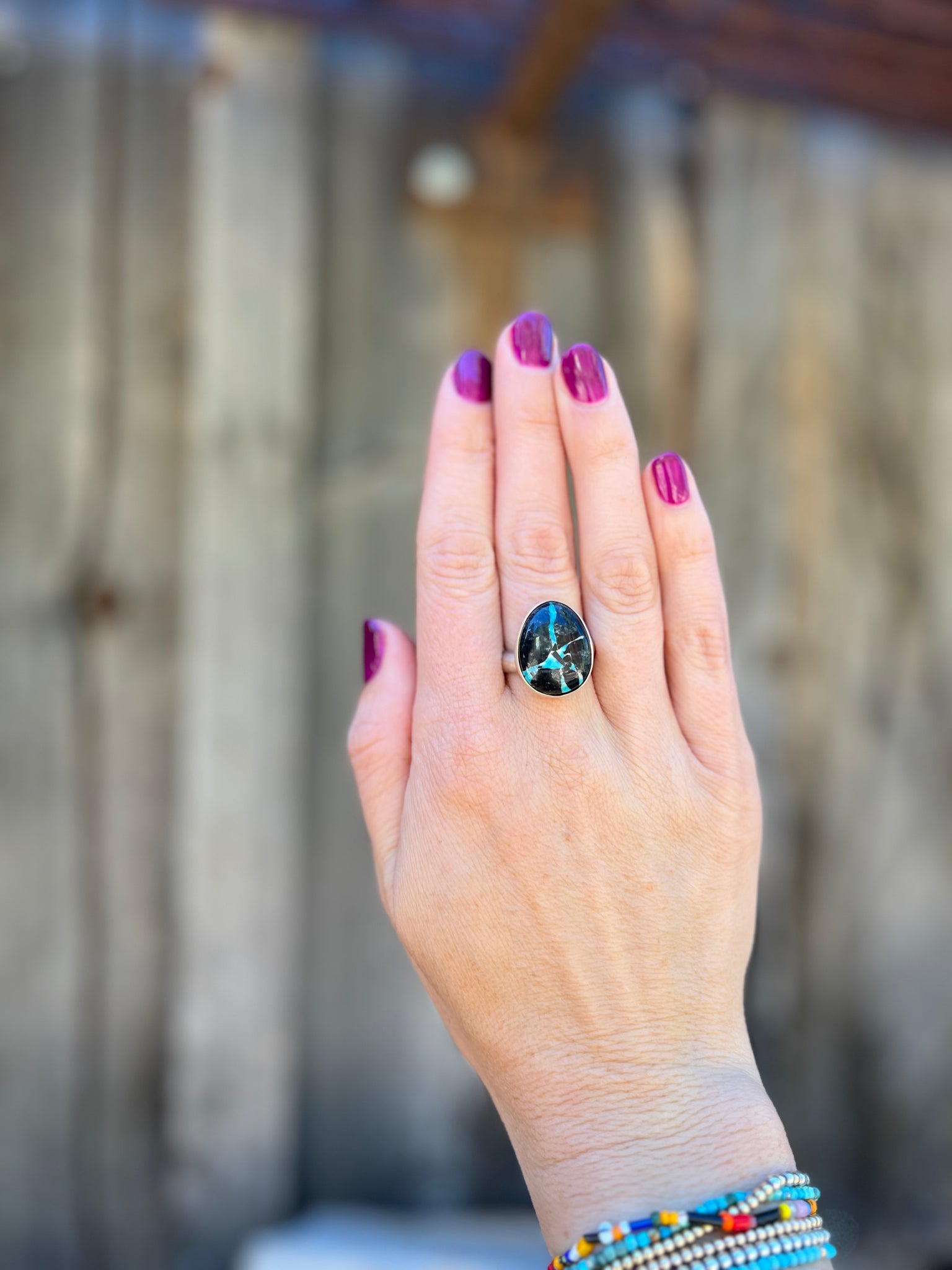 Black Buffalo & Sterling Silver Adjustable Ring D1