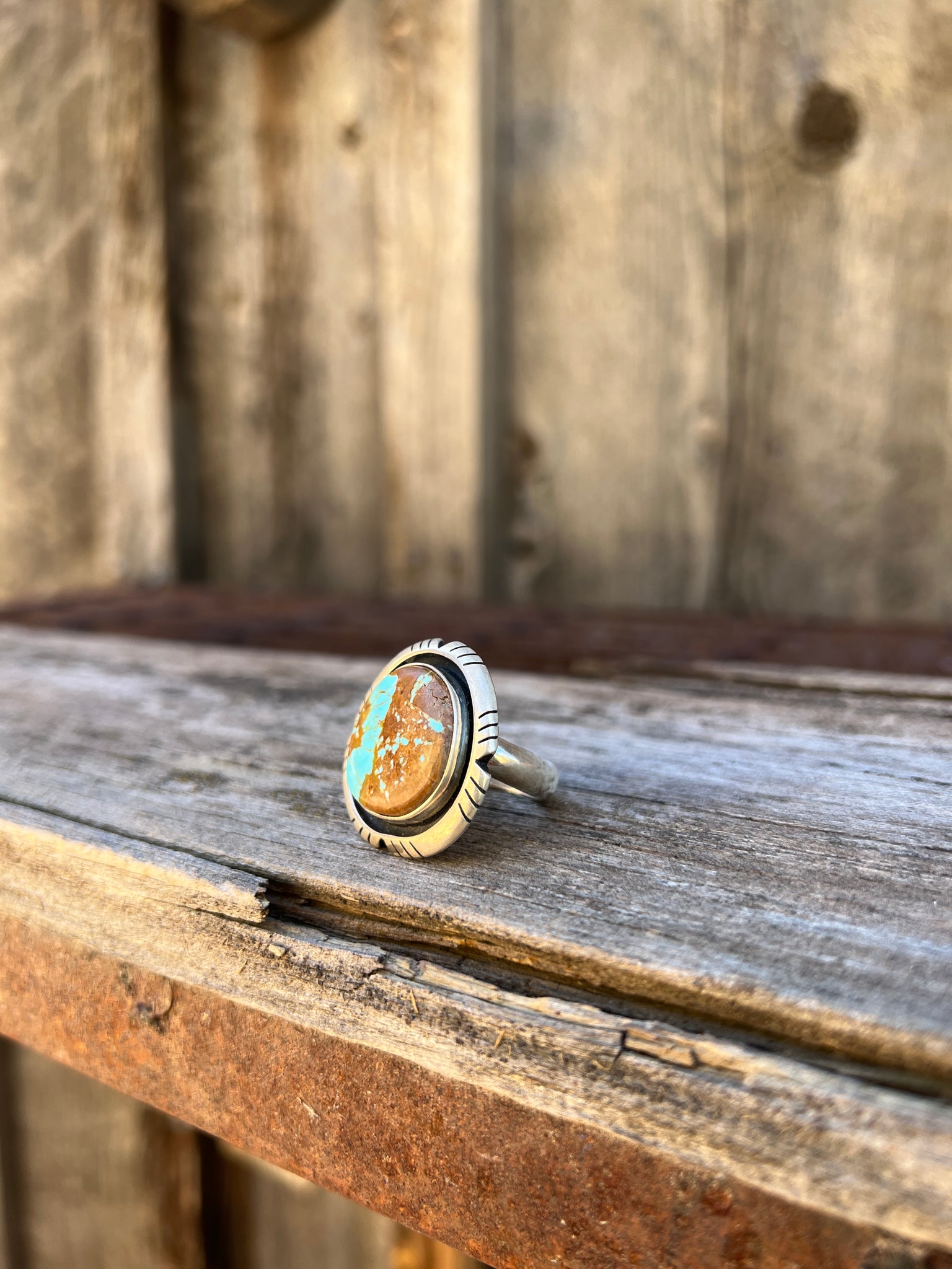 #8 Turquoise ring with detail band in Sterling Silver D4