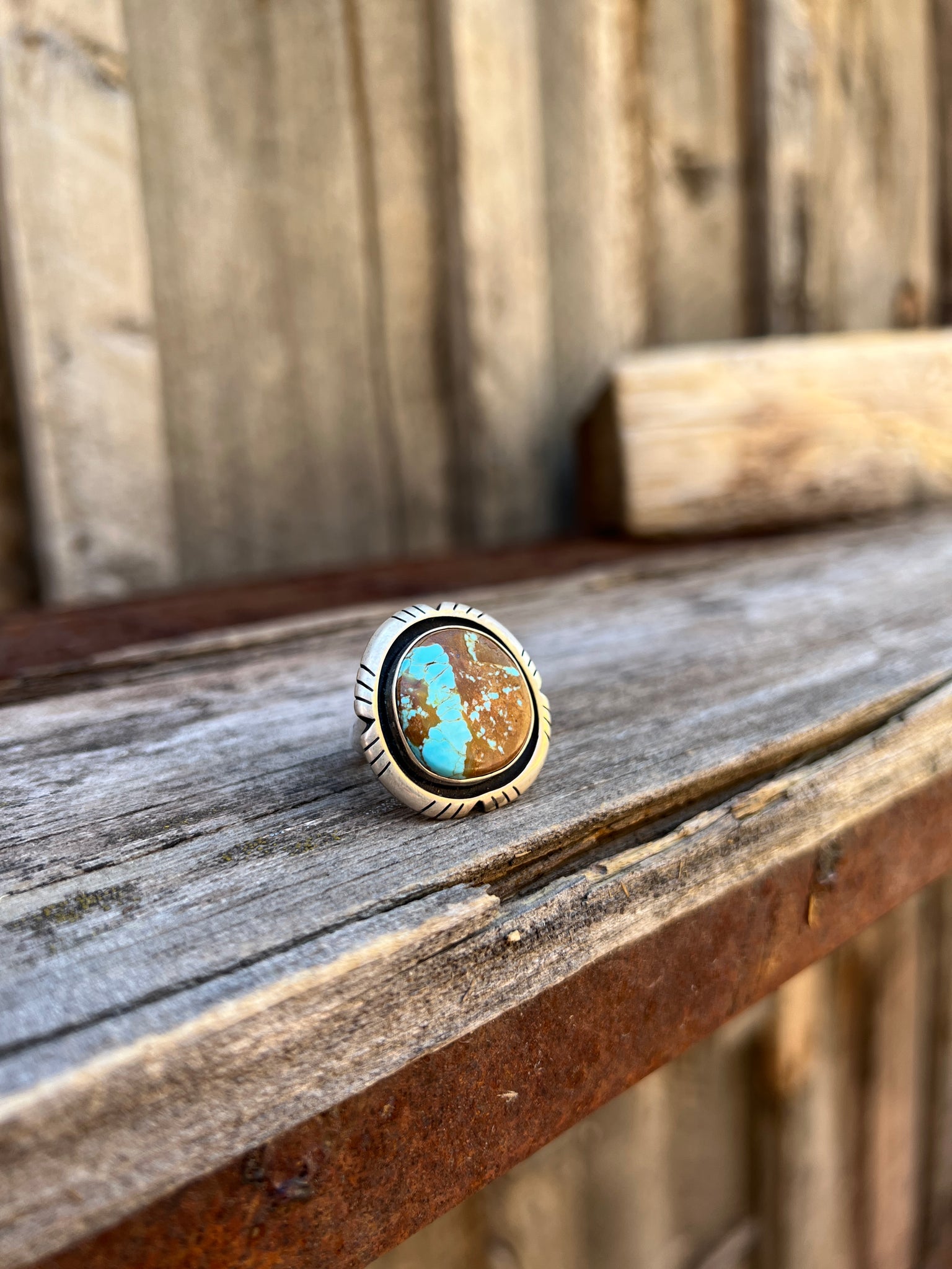 #8 Turquoise ring with detail band in Sterling Silver D4