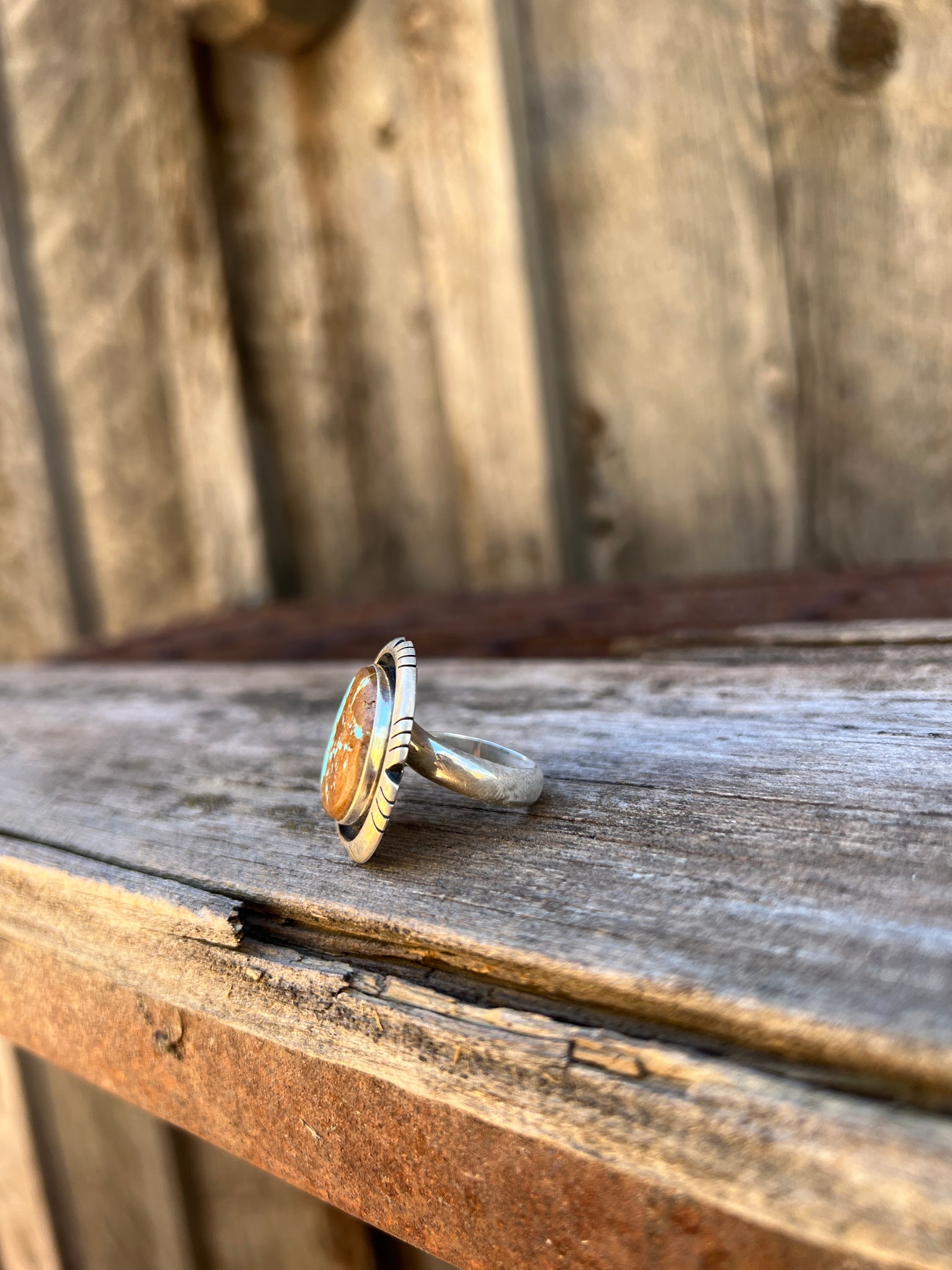 #8 Turquoise ring with detail band in Sterling Silver D4