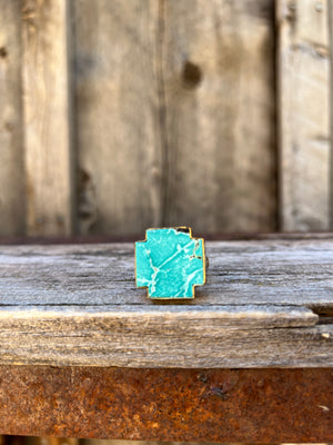 Turquoise alpine-cross ring in Gold Alchemia D12