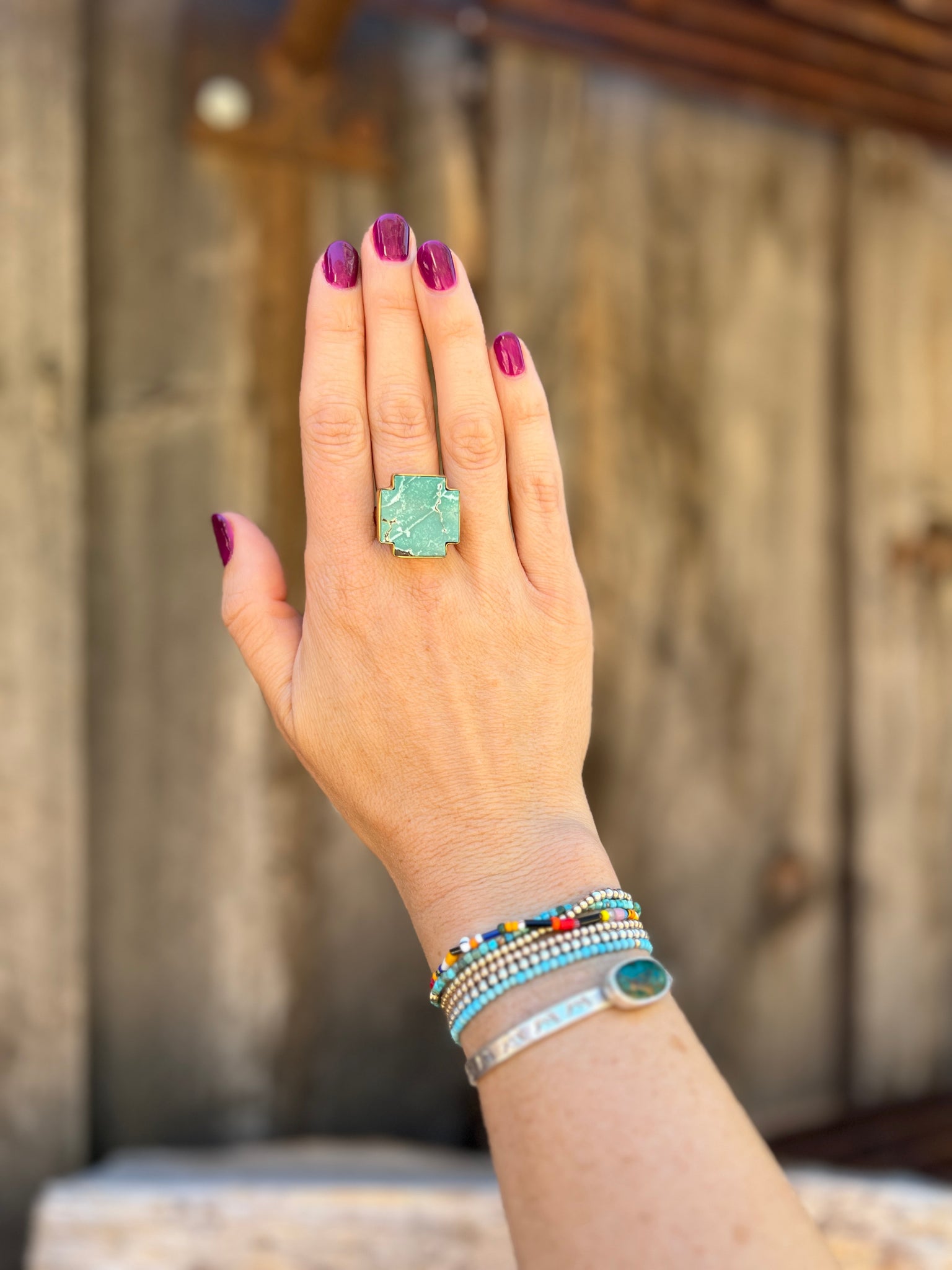 Turquoise alpine-cross ring in Gold Alchemia D12