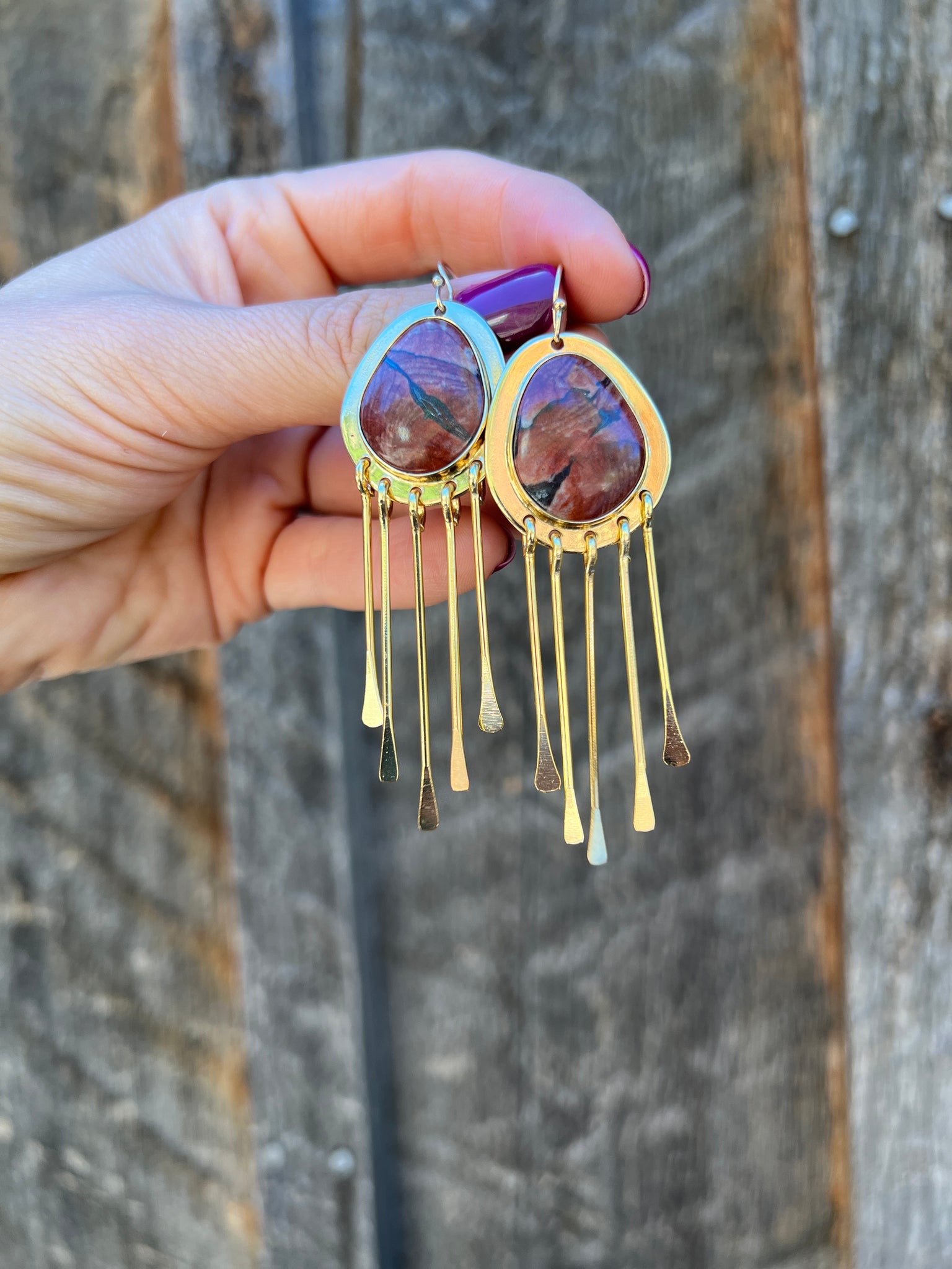 Red Creek Jasper Fringe Earring in Gold Alchemia D24