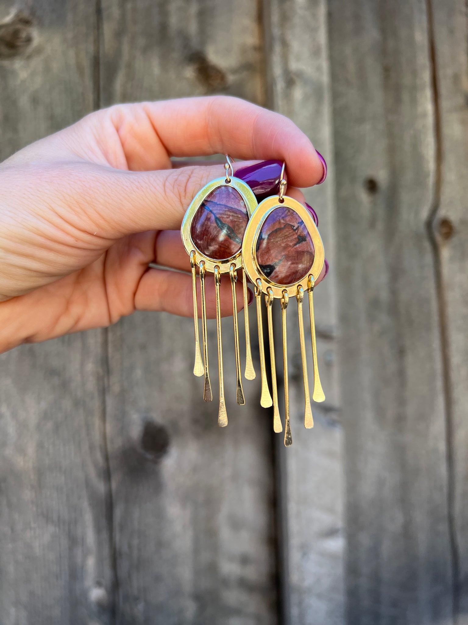Red Creek Jasper Fringe Earring in Gold Alchemia D24