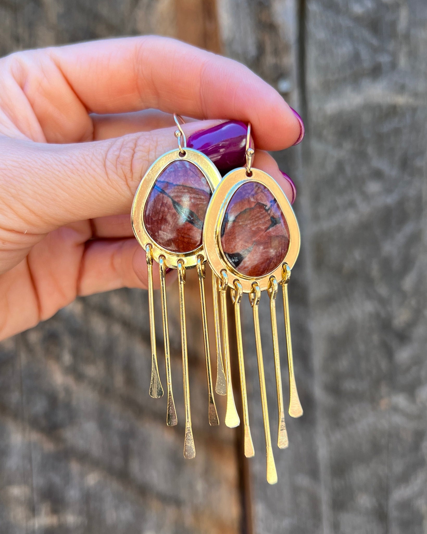 Red Creek Jasper Fringe Earring in Gold Alchemia D24