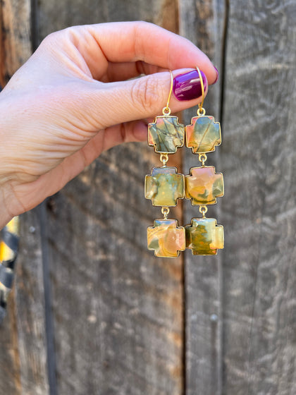 Red Creek Jasper Triple Cross Earring in Gold Alchemia