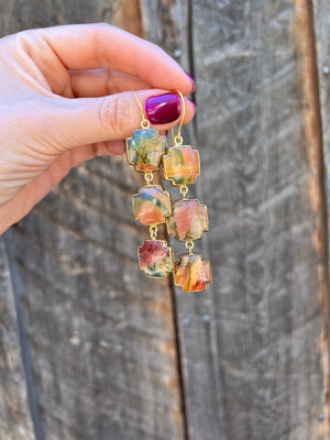 Red Creek Jasper Triple Cross Earring in Gold Alchemia D27