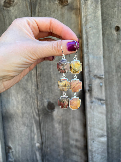 Red Creek Jasper Triple Cross Earring in Sterling Silver