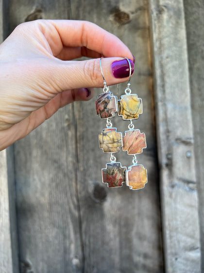 Red Creek Jasper Triple Cross Earring in Sterling Silver