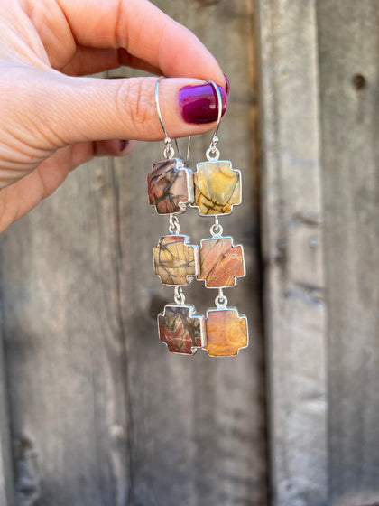 Red Creek Jasper Triple Cross Earring in Sterling Silver