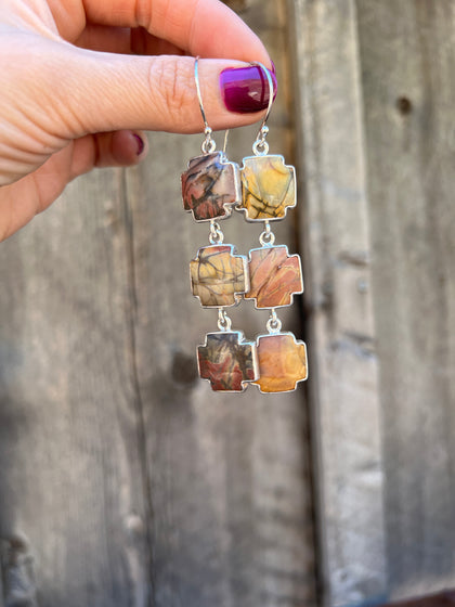 Red Creek Jasper Triple Cross Earring in Sterling Silver