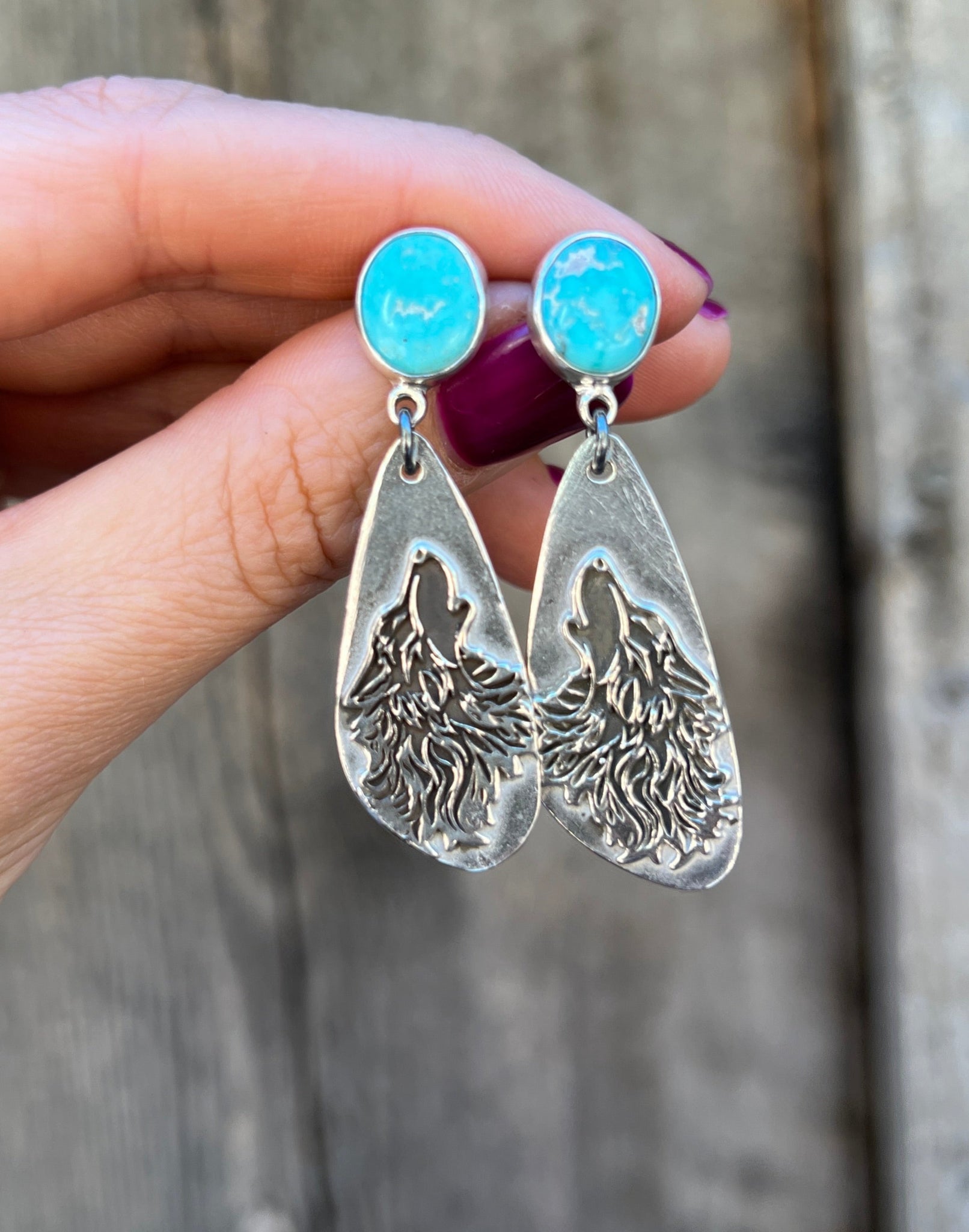 Blue Ridge Turquoise & Sterling SIlver Coyote Earring D30