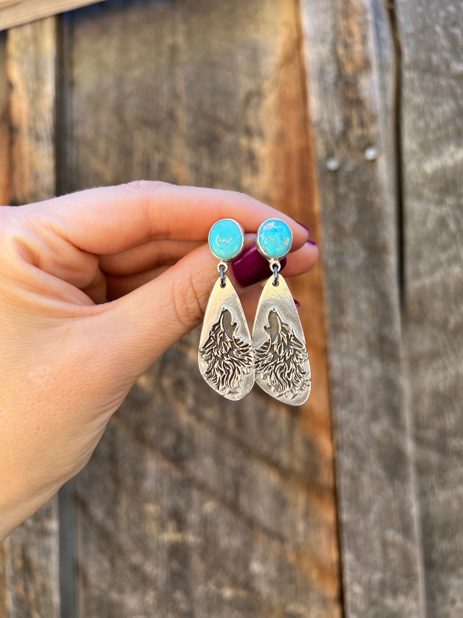 Blue Ridge Turquoise & Sterling SIlver Coyote Earring D30