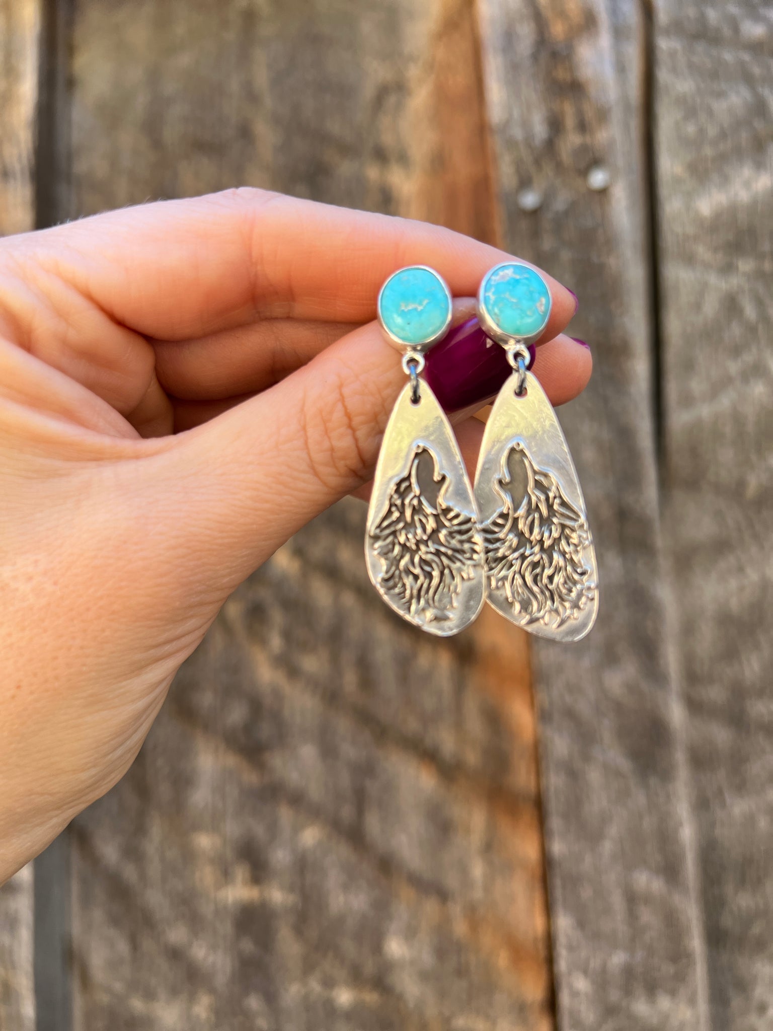 Blue Ridge Turquoise & Sterling SIlver Coyote Earring D30