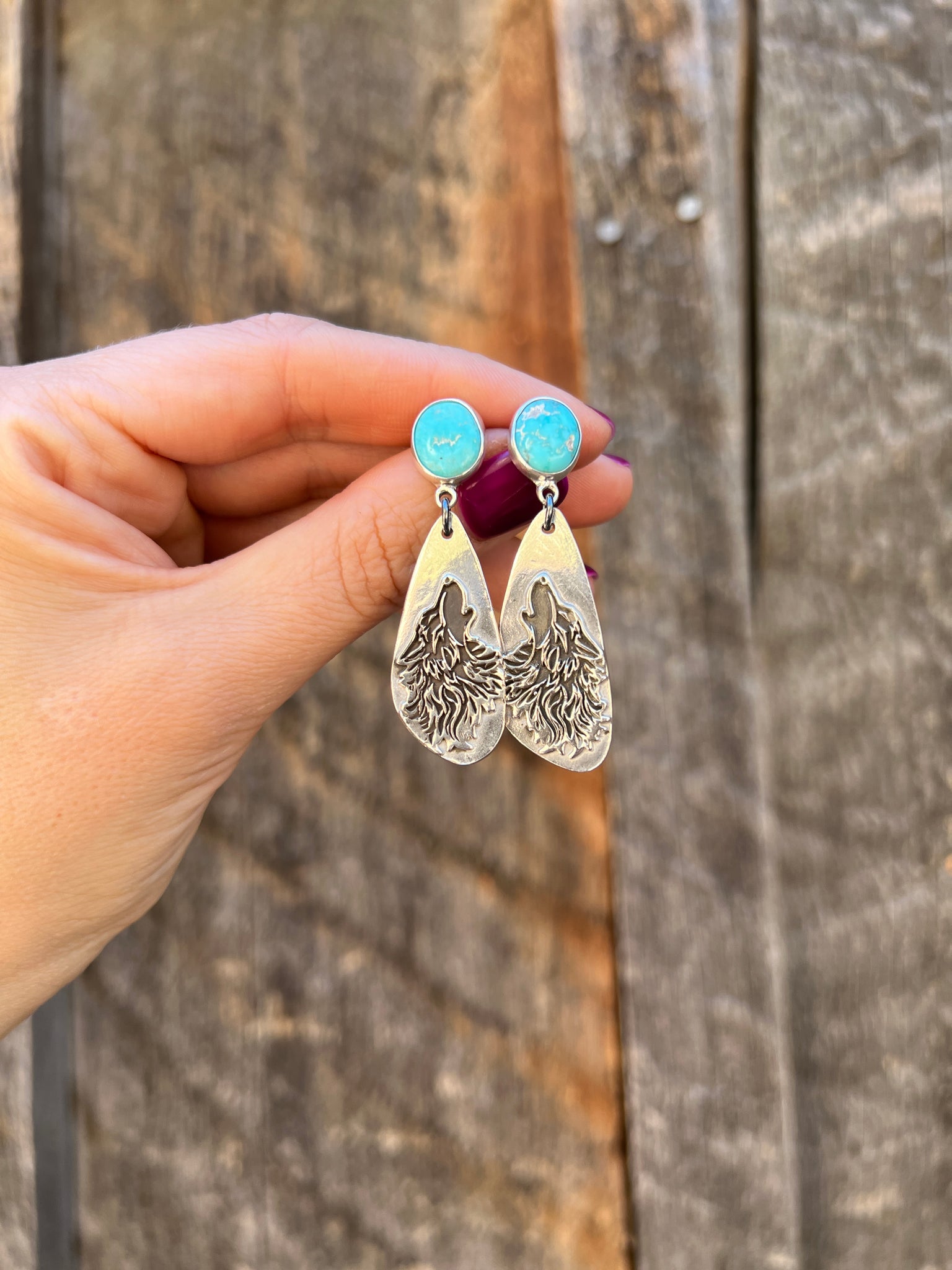 Blue Ridge Turquoise & Sterling SIlver Coyote Earring D30