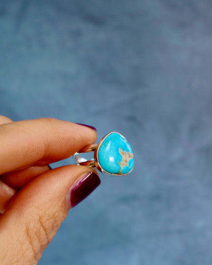 Turquoise Double Band Adjustable Ring in Sterling Silver