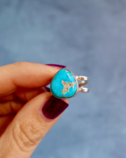 Turquoise Double Band Adjustable Ring in Sterling Silver