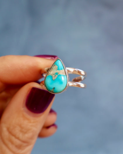 Turquoise Double Band Adjustable Ring in Sterling Silver
