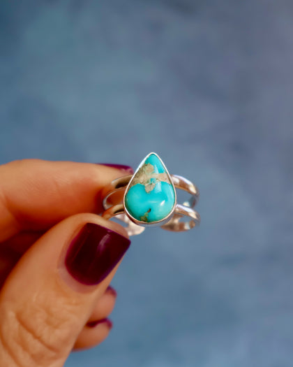 Turquoise Double Band Adjustable Ring in Sterling Silver