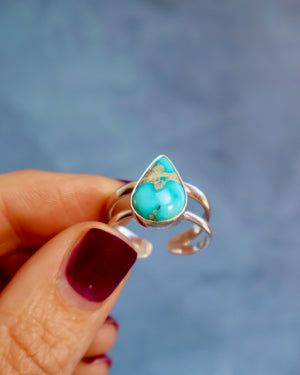 Turquoise Double Band Adjustable Ring in Sterling Silver WT112