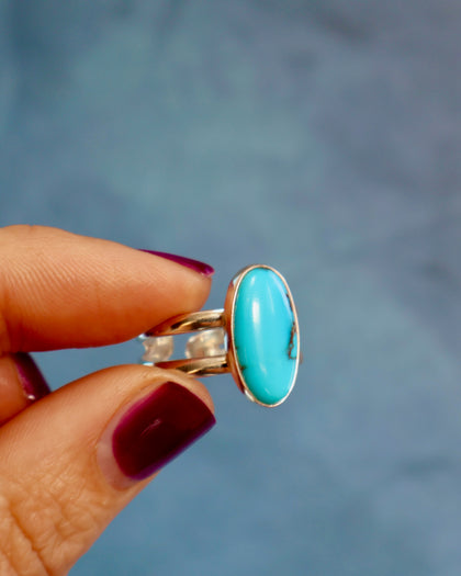 Turquoise Double Band Adjustable Ring in Sterling Silver