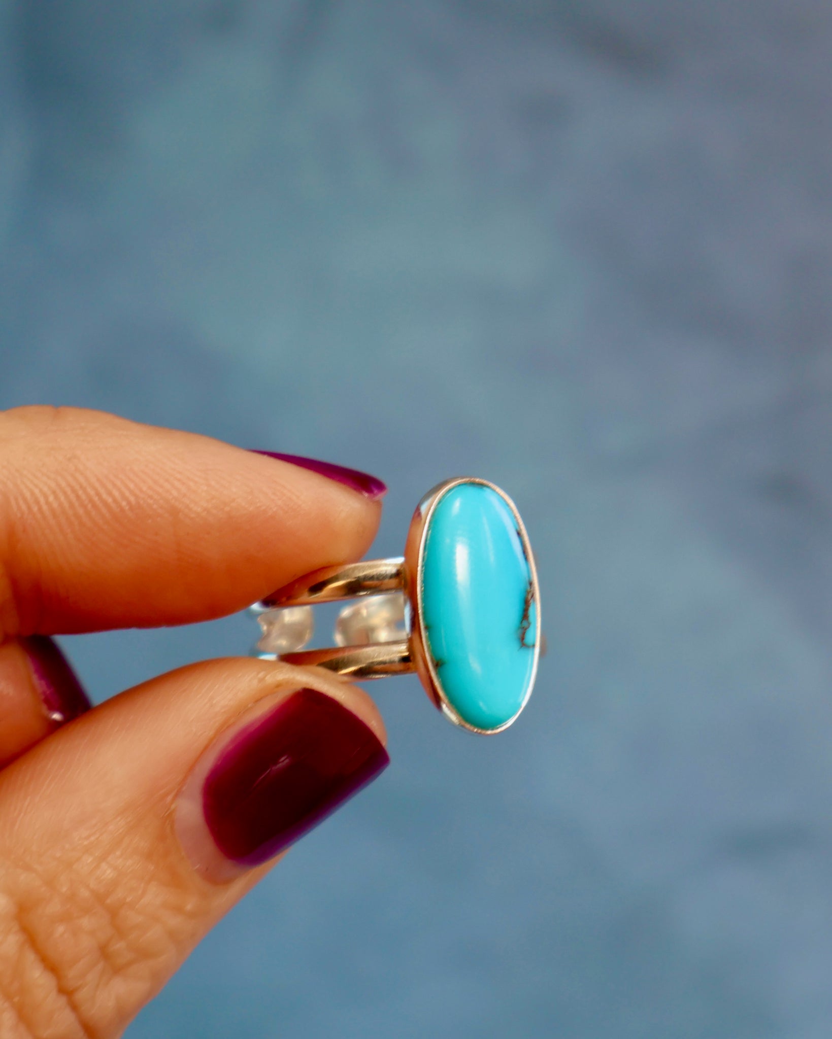 Turquoise Double Band Adjustable Ring in Sterling Silver W113