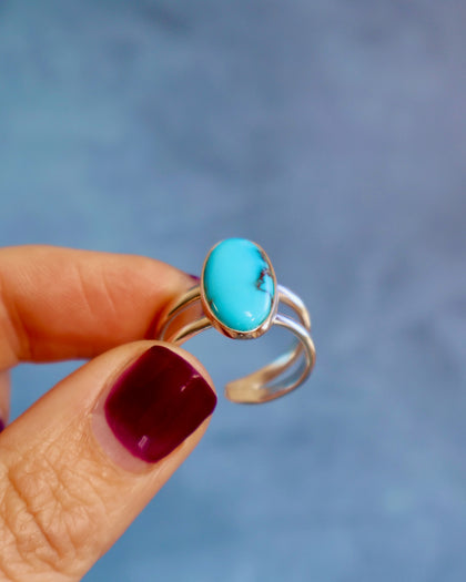 Turquoise Double Band Adjustable Ring in Sterling Silver