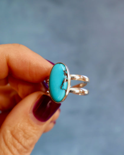 Turquoise Double Band Adjustable Ring in Sterling Silver