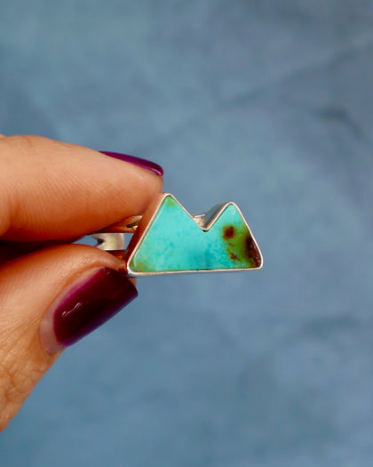 Turquoise Mountain Double Band Adjustable Ring in Sterling Silver