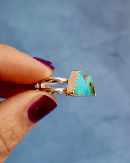 Turquoise Mountain Double Band Adjustable Ring in Sterling Silver