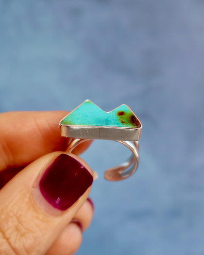 Turquoise Mountain Double Band Adjustable Ring in Sterling Silver