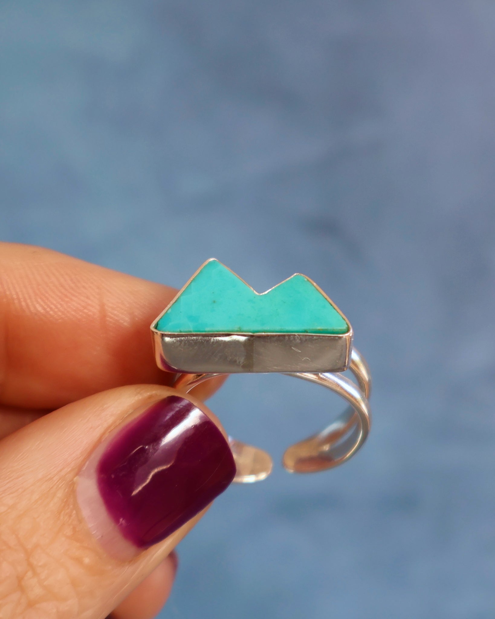 Turquoise Mountain Double Band Adjustable Ring in Sterling Silver W115