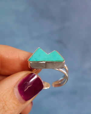 Turquoise Mountain Double Band Adjustable Ring in Sterling Silver W115