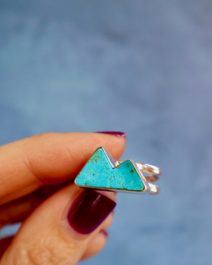 Turquoise Mountain Double Band Adjustable Ring in Sterling Silver