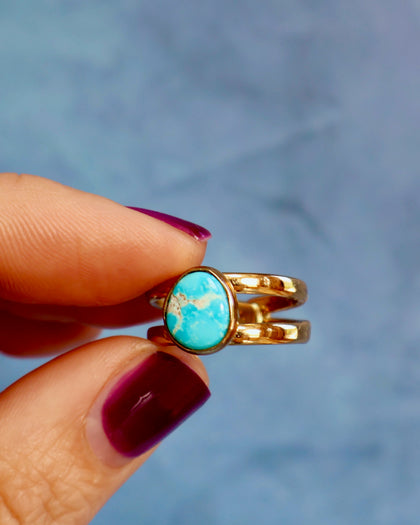 Turquoise Double Band Adjustable Ring in Gold Alchemia