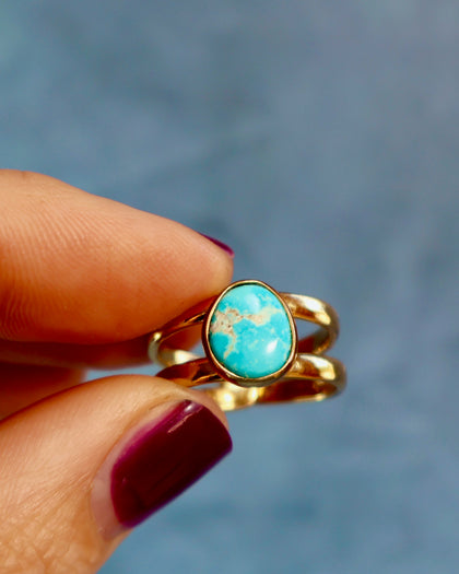 Turquoise Double Band Adjustable Ring in Gold Alchemia