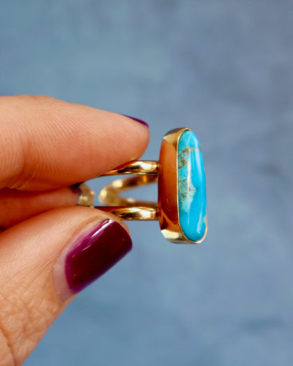 Turquoise Double Band Adjustable Ring in Gold Alchemia