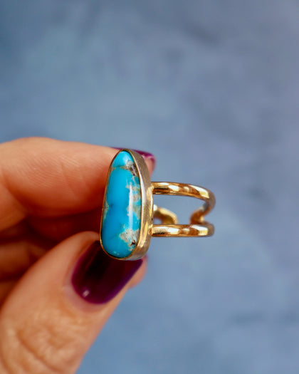 Turquoise Double Band Adjustable Ring in Gold Alchemia